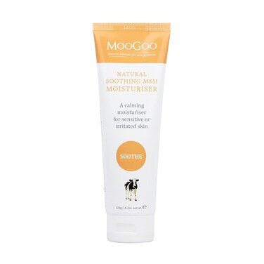 MooGoo Soothing MSM Moisturiser - Calming Face &amp; Body Moisturiser for Sensitive, Red or Sunburnt, Irritated Skin Including Eczema, Psoriasis &amp; Rosacea, For All Ages Including Children, 120g / 4.2oz.