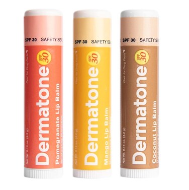 Dermatone Lip Balm Fruit Variety Pack   Moisturizing Lip Care   Soothes &amp; Heals Chapped Lips   SPF 30   Aloe, Tea Tree Oil   3-Pack (Coconut, Mango, Green Tea)