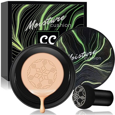 Mushroom Head Air Cushion CC Cream Foundation, Moisturizing Concealer BB Cream Nude Long Lasting Matte CC Cream Face Makeup Base (Natural Color)