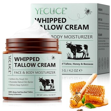 Beef Tallow for Skin, Grass Fed Beef Tallow Face Cream,Organic Grass Fed Beef Tallow - Tallow and Honey Balm- Deeply Moisturizing, All-Natural Handmade Lotion Whipped Beef Tallow Face Moisturizer 2 OZ