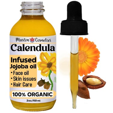 Organic Calendula oil/Infused in Jojoba oil/For Skin Face and Hair/Non Pour clogging // Made in Canada - Muslim Cosmetics - Calendula Jojoba (2oz (60ml))