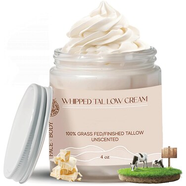 Grass Fed Beef Tallow for Skin Care, Whipped Beef Tallow for Skin, Beef Tallow Face Moisturizer Beef Tallow Cream Natural Organic Moisturizing Cream for Face &amp; Body Lotion Skin Care for Sensitive Skin