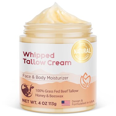 Beef Tallow moisturizer for Skin - Grass fed beef tallow honey Balm for face body dry skin (4 oz, Refreshing)