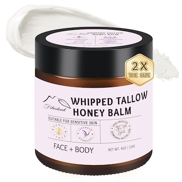Beef Tallow for Skin, Tallow And Honey Balm, 100% Natural Beef Tallow for Face, Organic Grass-Fed Beef Tallow and Honey Balm, Whipped Beef Tallow Face Moisturizer Body Cream, Lavender 4oz