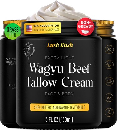 Non-Greasy Grass Fed Tallow Face Moisturizer Cream 5OZ Shea Butter, Vitamin E, Whipped Grass Fed Beef Tallow for Skin, Face, Body, Hair, Lotion for Women with Flower Extract &amp; Face Moisturizer for Men