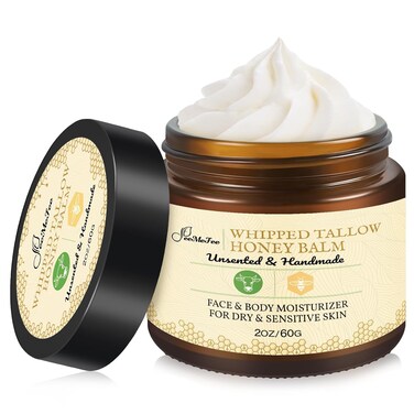 Beef Tallow for Skin 2oz, Tallow And Honey Balm, Unscented Tallow Face Moisturizer, Beef Tallow for Face, Organic Grass Fed Beef Tallow Balm, Whipped Beef Tallow Lotion Face Cream