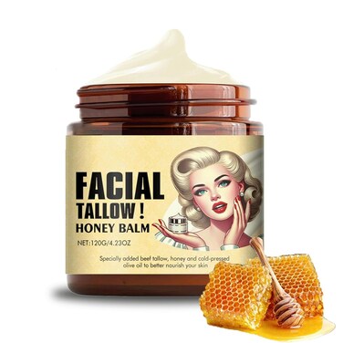 Whipped Beef Tallow and Honey Balm, Tallow Face Moisturizer, 4.23 Oz Beef Tallow for Skin, Grass Fed Grass Finished Face Cream 1Pcs
