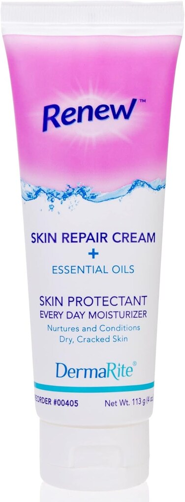 DermaRite Renew Skin Repair Cream - Every Day Moisturizer &amp; Skin Protectant with Dimethicone and Aloe Vera - Powder Scent, 4 oz. Tube, 2 Count