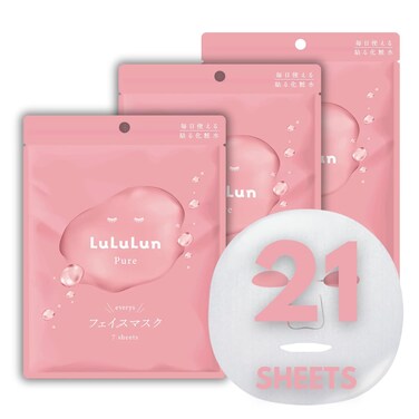 Lululun 21 EA Facial Sheet Masks for Dry Skin &amp; Dull Skin Women &amp; Men, Hydrating &amp; Moisturizing Daily Face Sheet Mask with Seaweed &amp; Cranberry Extracts, Natural Face Skincare from Japan, PURE PINK