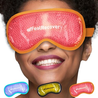 Cooling Gel Eye Mask for Puffy Eyes (8x4 in) - Reusable Cold Compress Pack for Dry Eyes, Tired Eyes, Headaches, Dark Circles - Flexible Golden Gel Beads Hot &amp; Cold Therapy