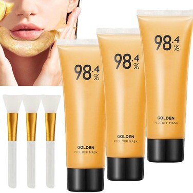 Gold Foil Peel-Off Mask - Gold Peel Off Mask, 98.4% Beilingmei Golden Peel Off Mask, 24k Gold Face Mask Anti-Wrinkle Exfoliating Peel Off Face Mask Gold Foil Tear-Off Mask (3Pcs)