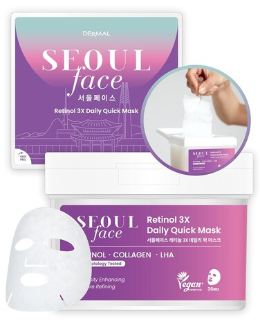 DERMAL Seoul Face Retinol 3X Daily Quick Mask 36 Sheet &ndash; Korean Skincare Vegan Tencel Facial Masks - Anti Aging, Wrinkle Improvement Mask Sheets with Collagen, LHA, Peptide