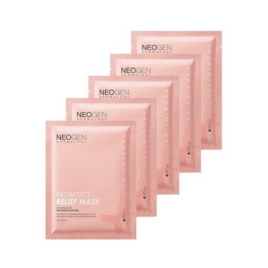 DERMALOGY by NEOGENLAB Probiotics Relief Mask, Pack of 5 (0.88 oz / 25g) - Hydrating &amp; Firming Facial Sheet Mask with Probiotics Lactobacillus &amp; Bifida &amp; Collagen - Korean Skin Care