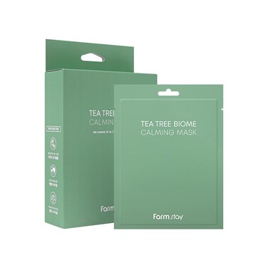 FARMSTAY TeaTree Biome Calming Mask -Daily Facial Gentle for Sensitive Skin, Korean Skin Care, Hydrating&amp; Soothing, Acne Calming mask,100% cellulose, for Women,Men,Teenager,0.84 fl.oz.*10Sheets