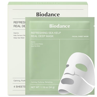 BIODANCE Refreshing Sea kelp Real Deep Mask, Overnight Hydrogel Mask, Calming, Oil &amp; Sebum Control, Blemish Care 1.19oz(34g) x 4ea
