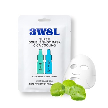 3W8L [Super Double Shot] Face Mask Cica Cooling 0.91 fl oz   -5.3 &deg;C   Caming Essence   Heated Skin   Daily Facial Mask  Eco-friendly Pure Cotton Green Sheet Masks   Korean Skin Care
