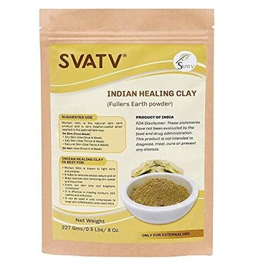SVATV Fuller's Earth Powder   Multani Mitti   Indian Healing Clay   Deep Skin Pore Purifying Face Mask Skin Care &amp; Dirt Remover - Natural Face Pack 227g Half Pound