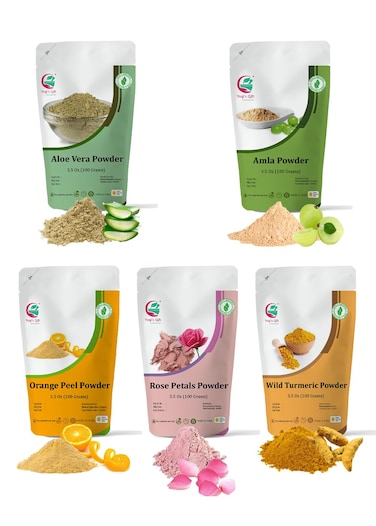 Herbal Skin Care Set   5 powders in One Pack   Aloe vera, Amla, Orange Peel, Rose &amp; Wild Turmeric powders   100g Each   DIY Face Mask Powders   By Yogi's Gift&reg;