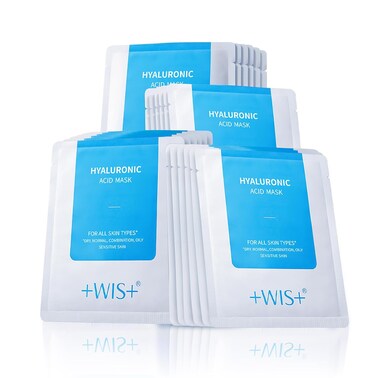 +WIS+ Hyaluronic Acid Sheet Mask 5 EA with Hyaluronic Acid Serum and Vitamin B5, Hydrating Facial Mask for Dry Skin, Anti-Aging Mask to Plump and Repair Dehydrated Skin, Safe on Sensitive Skin