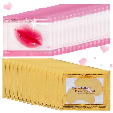 Sulily 30 Pairs Lip Masks &amp; 24K Gold Gel Eye Masks,Crystal Collagen Eye Patches for Puffy Eyes,Moisturizing&amp; Reducing Fine Lines Dark Circleeye Patches for Women Men