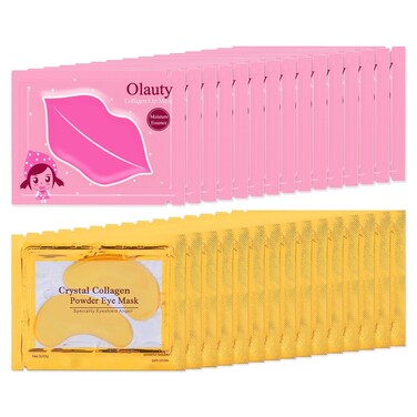 Sulily 30 Pairs Lip Masks &amp; Eye Mask,24K Gold Gel Crystal Collagen Eye Patches for Puffy Eyes,Effectively Nourishes,Moisturizing&amp; Reducing Fine Lines Dark Circleeye Patches for Women Men