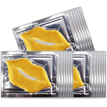 Permotary 30 PCS Collagen Lip Mask Crystal Lip Care Gel Pads for Moisturizing &amp; Reducing Chapped, Smoothing Lip Fine Lines-Lip Patches for Firms &amp; Hydrate and Plump Your Lips，Gold