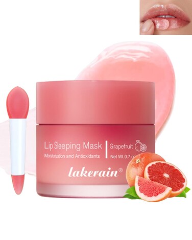 Sleeping Lip Mask, Overnight Hydrating &amp; Prevention Dry and Cracked Lips Scrubs Exfoliator Moisturizer, Ultra-Nourishing Lip Sleeping Mask with Wand, Lip Care Therapy Treatment for Women-03#Grapefruit