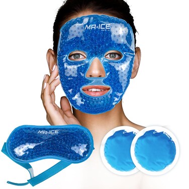 MR.ICE 3 Kits Cooling Face Mask Full Face Ice Mask, Reusable Gel Face Mask Eye Cooling Masks with Soft Plush Backing, Cold Face Mask Ice Pack Cold Compress for Puffy Eyes,Migraine,Puffiness,Skin Care