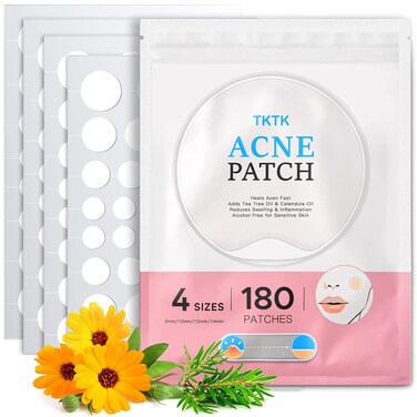 Pimple Patches Acne Patches for Face, 4 Sizes 180 Patches Hydrocolloid Acne Cover Patch, Clear Easy To Peel Acne Absorbing Zit Patch with Tea Tree &amp; Calendula Oil