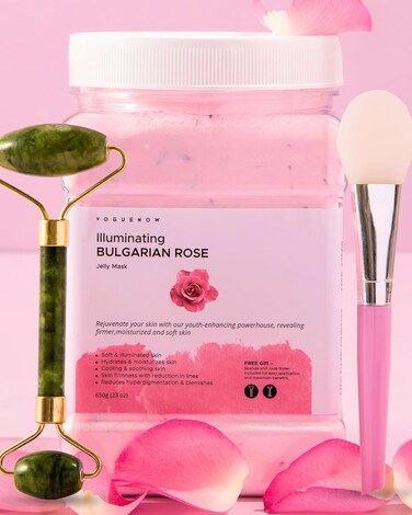 Jelly Face Mask for Facials - Bulgarian Rose Hydrating, Brightening &amp; Nourishing Jelly Mask with Free Jade Roller &amp; Spatula   Professional Hydrojelly Masks   Vajacial Jelly Mask Powder   23 Oz Jar