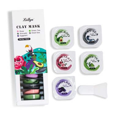 10 Pods Mud Mask Clay Mask Mini Face Mask Set with Silicone Mask Brush Pore Cleansing Blackhead Removal Hydrating Natural Skincare Beauty Gifts for Women &amp; Men, Travel Size 50g