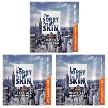 I'M SORRY FOR MY SKIN Peeling Pad &amp; Moisture Mask, Korean Toner &amp; Exfoliating Face Pads, Makeup Remover Cotton Rounds, Glass Skin Self Care Items, 2-Step Skin Care Travel Essentials Kit (Set of 3)