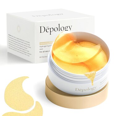 depology Caffeine Gold Under Eye Patch for 35+ Women Puffy Eyes, Dark Circles, Wrinkles, 60 Patches Brightening Gel Under Eye Mask