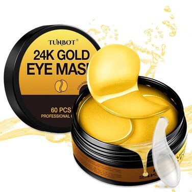 Tunbot Eye Mask - 60 Pieces - 24k Gold Eye Mask - Anti-Aging - Contains Collagen &amp; Hyaluronic Acid - Removes Dark Circles, Puffiness &amp; Wrinkles, Moisturizes - Home Skin Care