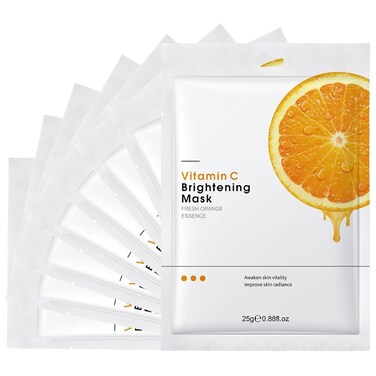 8 Pcs Vitamin C Sheet Face Masks-Moisturizing, Anti-Aging &amp; Skin Firming, Hydrating &amp; Brightening Sheet Mask - Cruelty-Free Skincare for All Skin Types