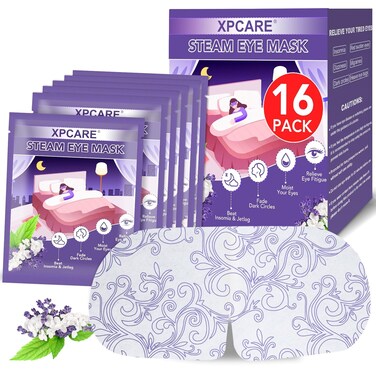 XPCARE 16 Pack Steam Eye Masks for Dry Eyes, Heated Eye Mask Warm Compress for Eyes,Disposable Heated Eye Mask for Dark Circles, Puffy Eyes, Relief Stress Eye Fatigue（Lavender）