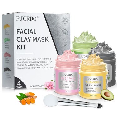 Clay Mask (360g), Mothers Day Spa Gifts for Wife, Turmeric Vitamin C Clay Mask, Dead Sea Mud Mask, Avocado Clay Mask, Rose Clay Mask, Face Mask Skin Care Set for Women Girls, 2.82 Oz Each