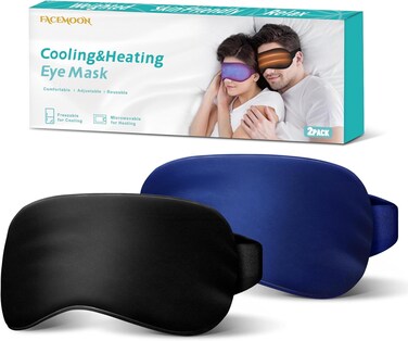 2PCS Cold Eye Mask - Cooling Eye Mask for Puffy Eyes, Cold Compress for Dark Circles, Dry Eyes, Eye Strain, Headache Relief, Migraines Reusable Gel Ice Eye Mask, Weighted Sleep Mask((Black,Blue)