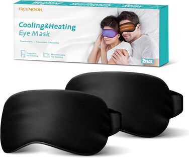 2PCS Cold Eye Mask - Cooling Eye Mask for Puffy Eyes, Cold Compress for Dark Circles, Dry Eyes, Eye Strain, Headache Relief, Migraines Reusable Gel Ice Eye Mask, Weighted Sleep Mask(Black, Black)