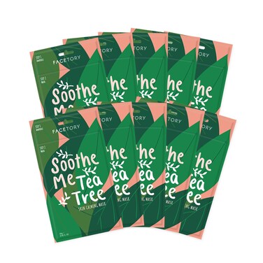 FACETORY K Beauty Face Mask Skin Care - Soothe Me Tea Tree 2-Step Sheet Mask with Tea Tree Extract &amp; Chamomile + Soothing Ampoule   Skin Calming, Acne Clearing (10 Pack)