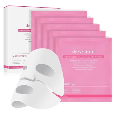 Collagen Face Mask: 5 Pack Hydrating Deep Collagen Mask Overnight Sheet Mask with Hyaluronic acid &amp;Vitamin C, Pore Minimizing, Elasticity Skin