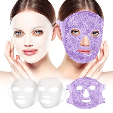 Ice Face Mask and 2 Packs Silicone Face Mask Cover, Frozen Cold Face Pack Compress Reusable Skin Care for Women Puffiness Swelling Relief Beauty Spa Essentials Ice Mask