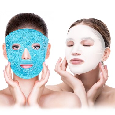 Ice Face Mask and Silicone Face Mask Cover Set, Cooling Face Mask for Pain Relief, Migraine &amp; Wisdom Tooth Surgery Reusable, Hot and Cold Ice Mask for Women Puffiness Swelling Beauty Spa