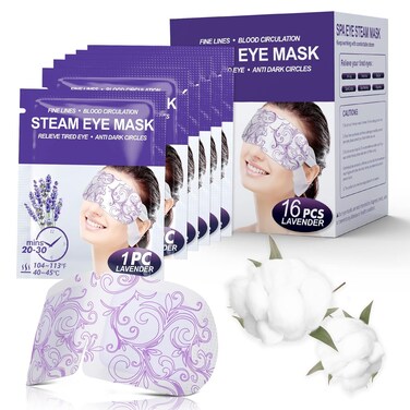 16 Packs Steam Eye Masks for Dry Eyes, Lavender Warm, Relief Eye Fatigue &amp; Dark Circle, Heat Sleep Eye Mask for Puffy Eyes, Disposable Moist Hot Compress Eye Patch for Sleeping