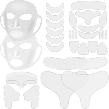 32 Pcs Facial Chest Neck Silicone Pad Reusable Face Forehead Patches Facial Sleeping Mask Cover for Smoothing Chest Neck Forehead Eye Mouth (Clear,Milk White)