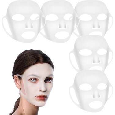 5pcs Reusable Silicone Facial Mask Cover, 3D Moisturizing Face Wrap Holder Prevent Evaporation Falling Ear-Hook Loops Skincare Beauty Skin Mask Spa Tool (Transparent)