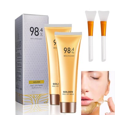 2 PCS Gold Foil Peel-Off Mask, 98.4% Golden Exfoliating Mask for Blackhead and Pore Cleaning, Anti-Aging Gold Face Mask for Moisturizing Reduces Fine Lines Removes Blackheads and Deep Cleaning