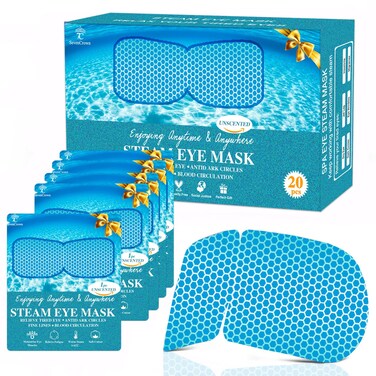 20 Packs Unscented Self Heating Warm Steam Eye Masks for Dry Eyes, Eye Fatigue Relief &amp; Puffy Eyes, Moist Heating Compress Pads for Sleeping, Spa Relaxation, Disposable Eye Mask,Gifts for Women