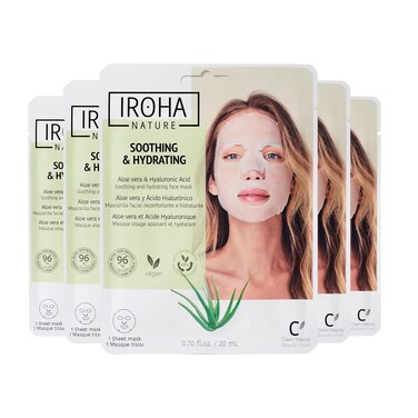 Aloe Vera Face Mask (Pack of 5) - Hydrating, Regenerating Skin Care, Vegan, Korean Beauty, Self Care, Facial Skincare with Hyaluronic Acid, Anti-Aging, Moisturizer, Personal Care Products