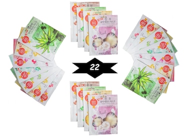 Eba nature} 22 Pcs Combo-Pack, Premium Korean Pure Essence Facial Mask Sheet (11 Types x 2 pcs), Five Chemical Free